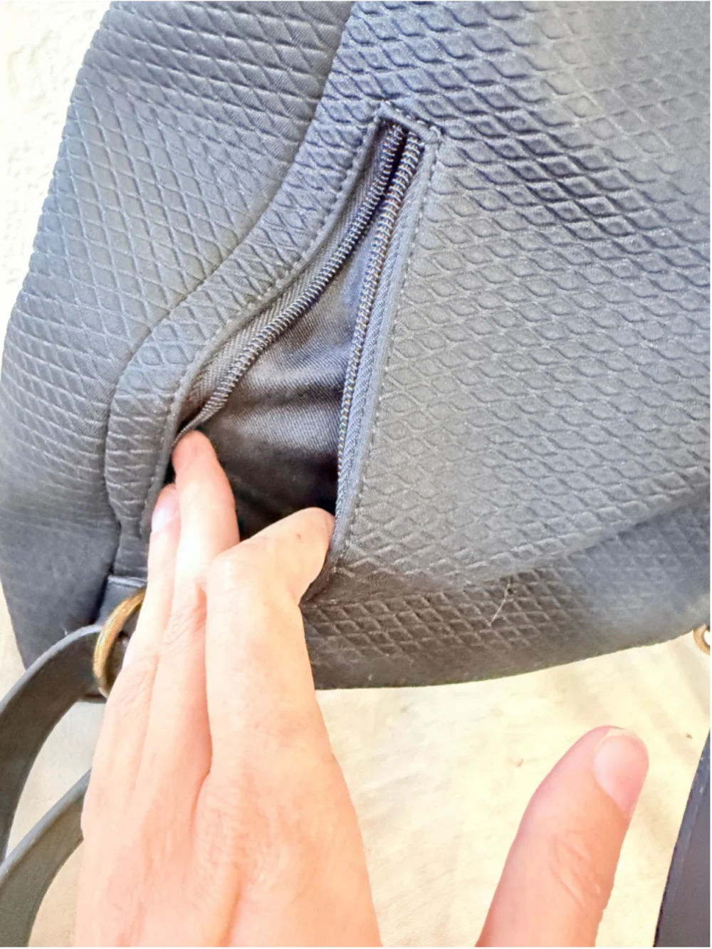The Sak Black Textured Backpack Purse Olvera Style Zip Pockets Adjustable Straps